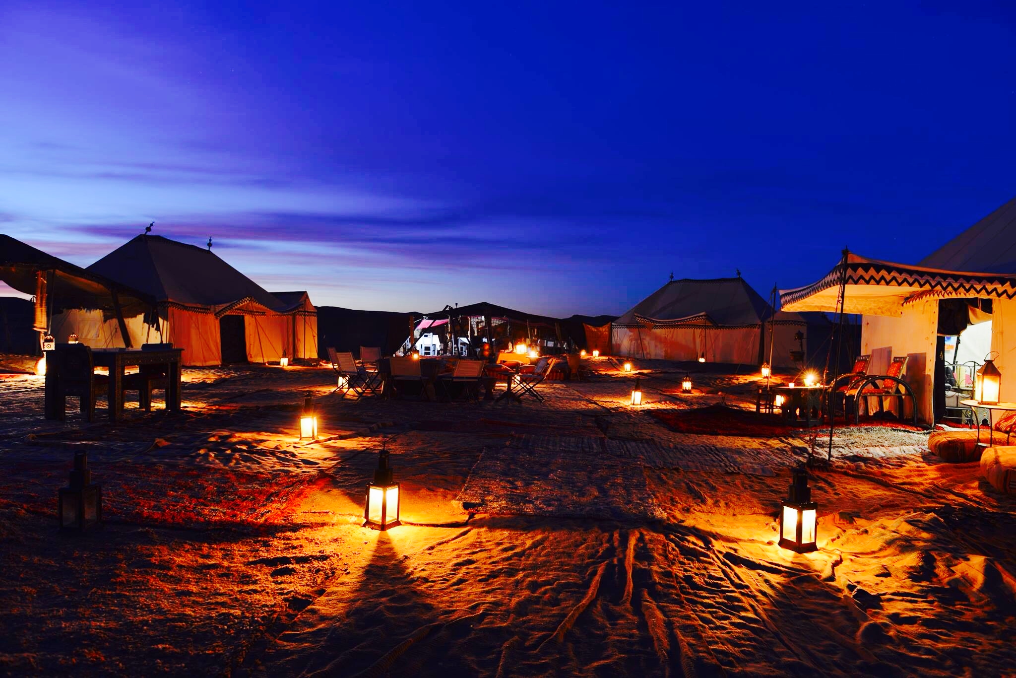 Main camp at night.